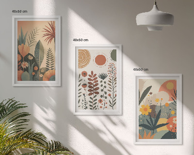 Įrėmintas triptikas Boho augalų raštai gamtoje