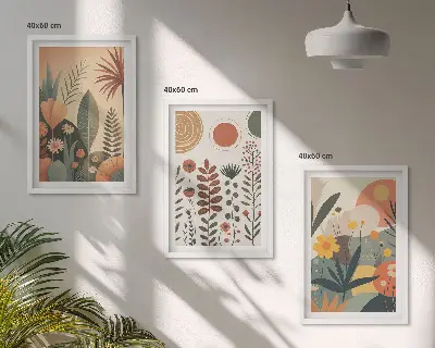Įrėmintas triptikas boho stiliaus augalų motyvai gamtoje