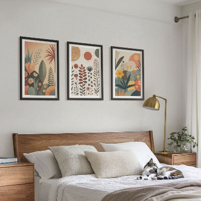 Įrėmintas triptikas Boho augalų raštai gamtoje