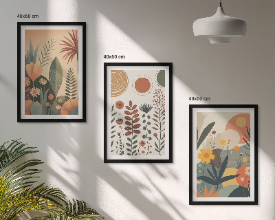 Įrėmintas triptikas Boho augalų raštai gamtoje