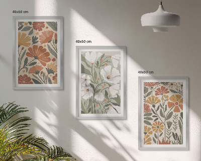 3 paveikslų rinkinys su rėmais Gėlių raštai oranžinė žalia