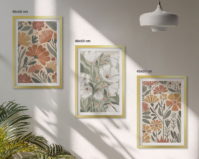 3 paveikslų rinkinys su rėmais Gėlių raštai oranžinė žalia