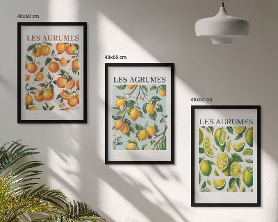 Įrėmintas triptikas Vaisių citrusinių vaisių pasteliniai raštai