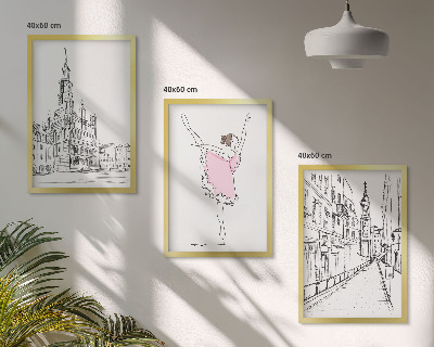3 paveikslų rinkinys su rėmais Stilingos balerinos ir architektūra