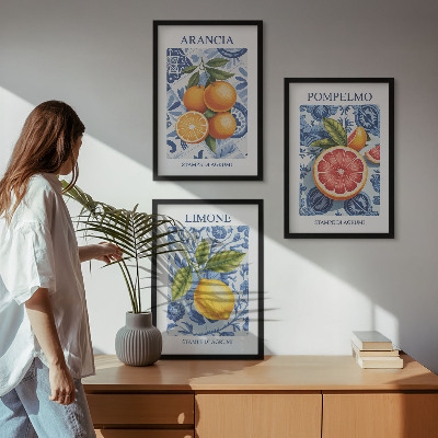 Įrėmintas triptikas Citrusinių vaisių vintažinės iliustracijos