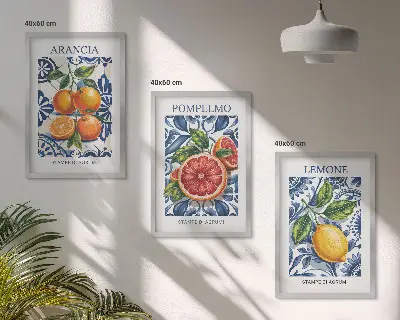 Itališkų citrusinių vaisių plakatai 3 paveikslų rinkinys su rėmais