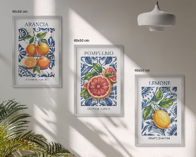 3 paveikslų rinkinys su rėmais Itališki citrusinių vaisių mados plakatai