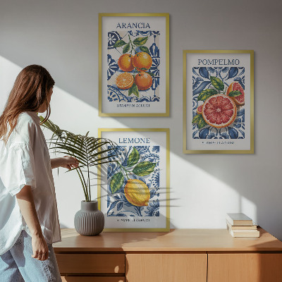 3 paveikslų rinkinys su rėmais Itališki citrusinių vaisių mados plakatai