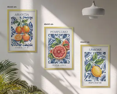 Itališkų citrusinių vaisių plakatai 3 paveikslų rinkinys su rėmais