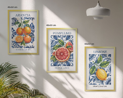 3 paveikslų rinkinys su rėmais Itališki citrusinių vaisių mados plakatai