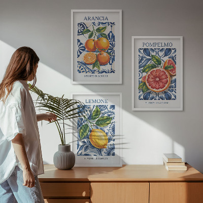 3 paveikslų rinkinys su rėmais Itališki citrusinių vaisių mados plakatai