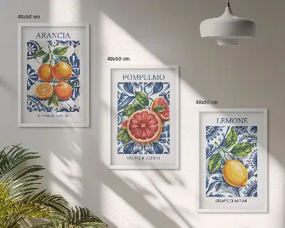 Itališkų citrusinių vaisių plakatai 3 paveikslų rinkinys su rėmais