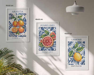 3 paveikslų rinkinys su rėmais Itališki citrusinių vaisių mados plakatai