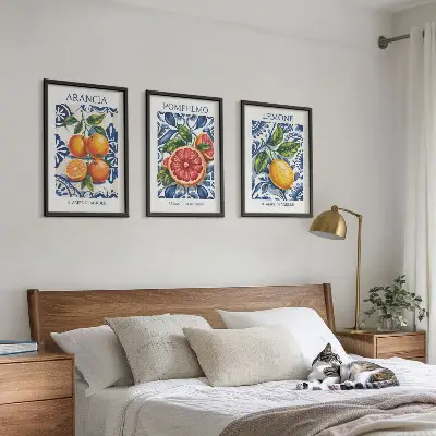 Itališkų citrusinių vaisių plakatai 3 paveikslų rinkinys su rėmais