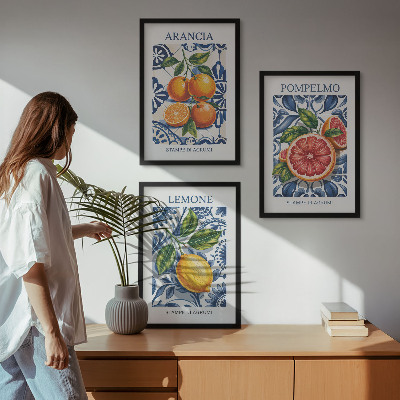3 paveikslų rinkinys su rėmais Itališki citrusinių vaisių mados plakatai