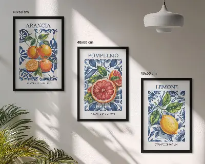 Itališkų citrusinių vaisių plakatai 3 paveikslų rinkinys su rėmais