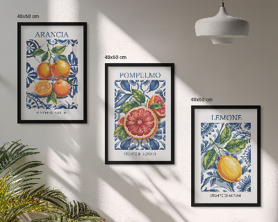 3 paveikslų rinkinys su rėmais Itališki citrusinių vaisių mados plakatai