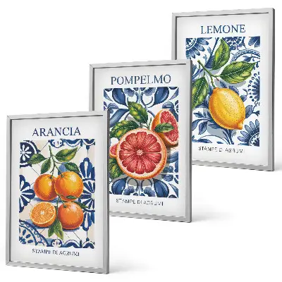 Itališkų citrusinių vaisių plakatai 3 paveikslų rinkinys su rėmais