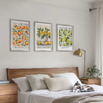 3 paveikslų rinkinys su rėmais Citrusiniai vaisiai spalvingomis versijomis