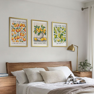 3 paveikslų rinkinys su rėmais Citrusiniai vaisiai spalvingomis versijomis