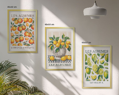 3 paveikslų rinkinys su rėmais Citrusiniai vaisiai spalvingomis versijomis