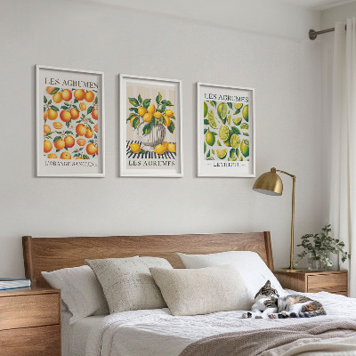 3 paveikslų rinkinys su rėmais Citrusiniai vaisiai spalvingomis versijomis