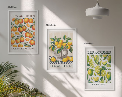 3 paveikslų rinkinys su rėmais Citrusiniai vaisiai spalvingomis versijomis