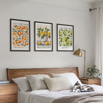 3 paveikslų rinkinys su rėmais Citrusiniai vaisiai spalvingomis versijomis