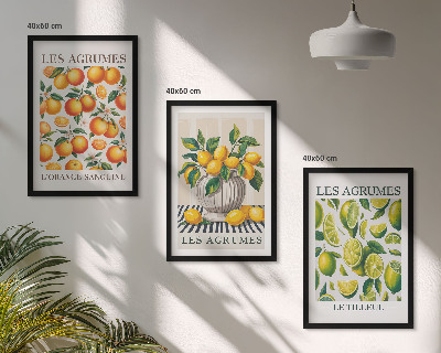 3 paveikslų rinkinys su rėmais Citrusiniai vaisiai spalvingomis versijomis