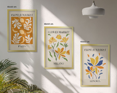 3 paveikslų rinkinys su rėmais Gėlių plakatai Paryžius Milanas Londonas