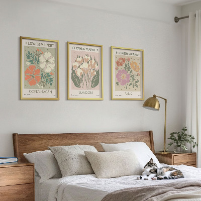 Įrėmintas triptikas Gėlių plakatai Kopenhaga Londonas Paryžius