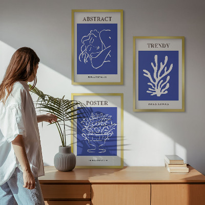 Įrėmintas triptikas Stilingi mėlyni plakatai