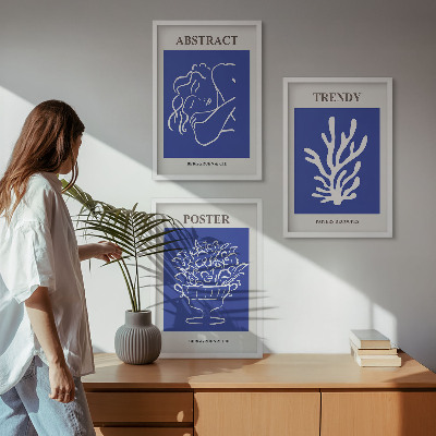 Įrėmintas triptikas Stilingi mėlyni plakatai
