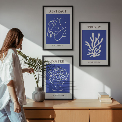 Įrėmintas triptikas Stilingi mėlyni plakatai