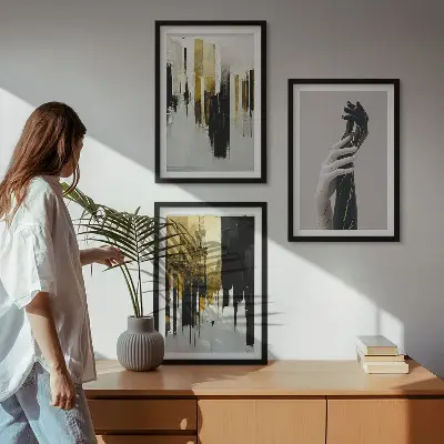 3 paveikslų rinkinys su rėmais abstrakčių rankų darbo tapybos raštų