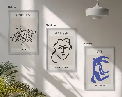 Abstraktūs minimalistiniai plakatai įrėmintas triptikas