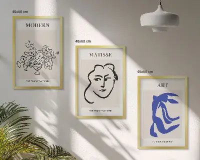 Abstraktūs minimalistiniai plakatai įrėmintas triptikas