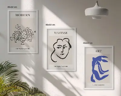 Abstraktūs minimalistiniai plakatai įrėmintas triptikas