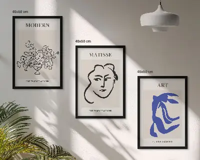 Abstraktūs minimalistiniai plakatai įrėmintas triptikas