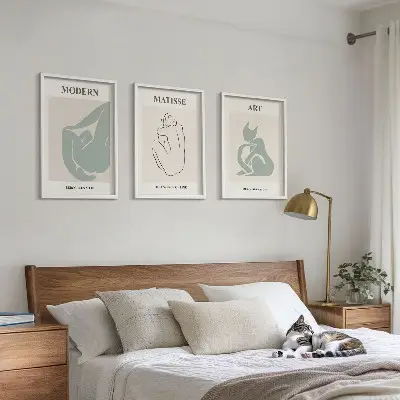 Abstraktios pastelinės figūros 3 paveikslų rinkinys su rėmais