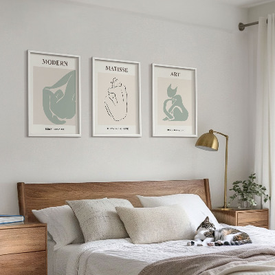 3 paveikslų rinkinys su rėmais Abstraktios pastelinės figūros