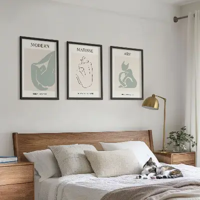 Abstraktios pastelinės figūros 3 paveikslų rinkinys su rėmais