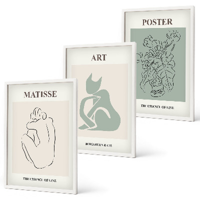 3 paveikslų rinkinys su rėmais Matisse žaliai smėlio spalvos plakatai