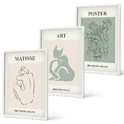 3 paveikslų rinkinys su rėmais žaliai smėlio spalvos Matisse plakatai