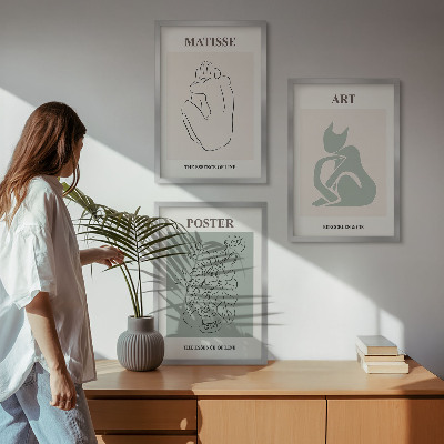 3 paveikslų rinkinys su rėmais Matisse žaliai smėlio spalvos plakatai