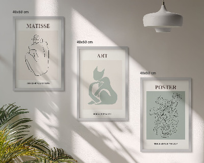 3 paveikslų rinkinys su rėmais Matisse žaliai smėlio spalvos plakatai