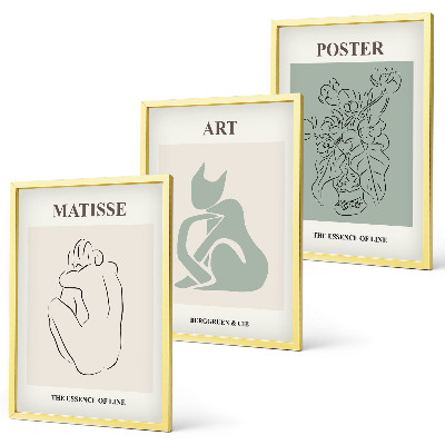 3 paveikslų rinkinys su rėmais Matisse žaliai smėlio spalvos plakatai