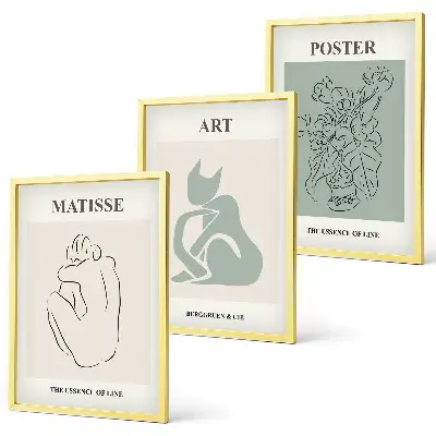 3 paveikslų rinkinys su rėmais žaliai smėlio spalvos Matisse plakatai