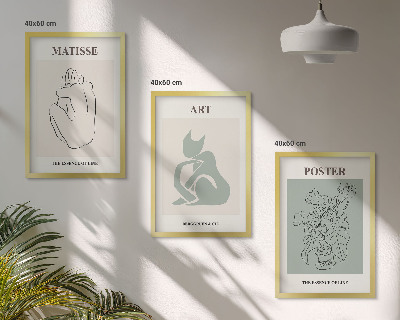 3 paveikslų rinkinys su rėmais Matisse žaliai smėlio spalvos plakatai