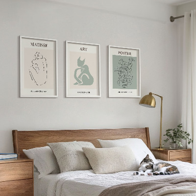 3 paveikslų rinkinys su rėmais Matisse žaliai smėlio spalvos plakatai